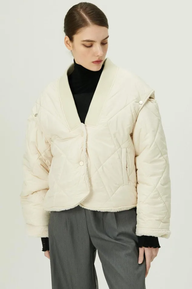 Storets Eileen Quilted Sherpa Coat WDetachable Sleeve Women Jackets and Coats