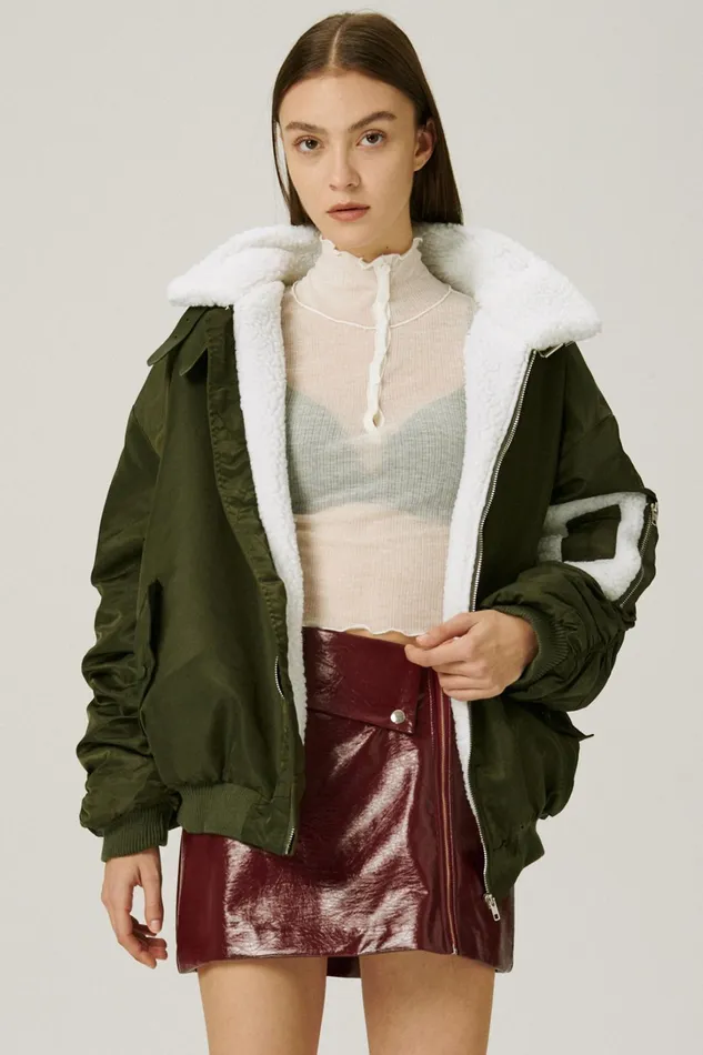 Storets Izzy Borg Lined Aviator Jacket Women Jackets and Coats