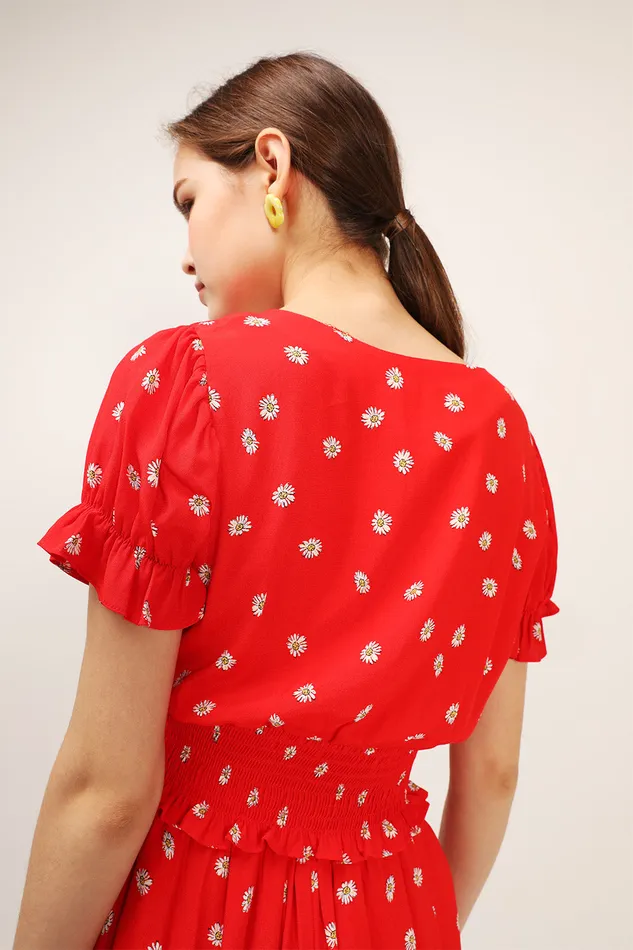 Storets Kelly Daisy Printed Smocked Top Women Shirts and Blouses