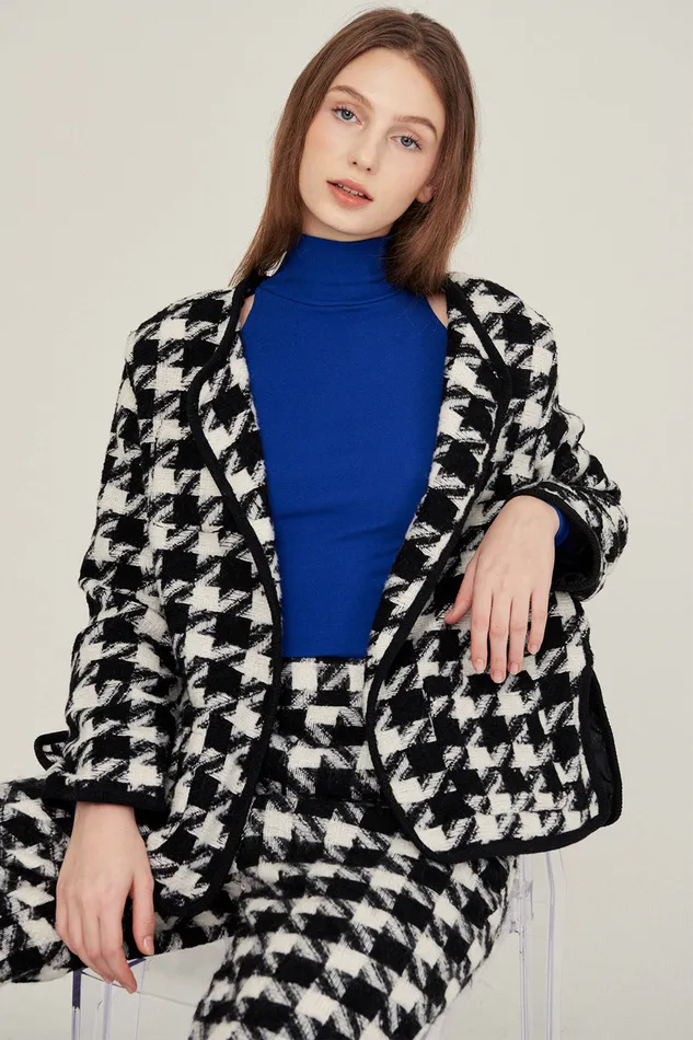 Storets Nour Houndstooth Open Coat Women Jackets and Coats