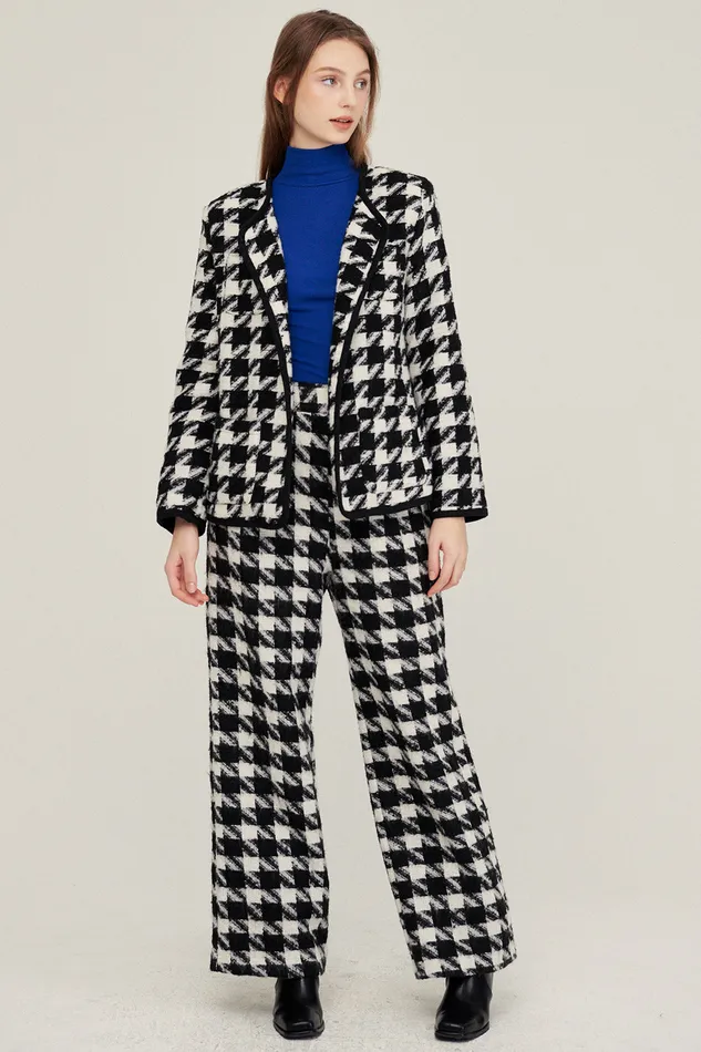 Storets Nour Houndstooth Open Coat Women Jackets and Coats
