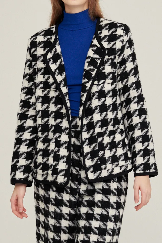 Storets Nour Houndstooth Open Coat Women Jackets and Coats