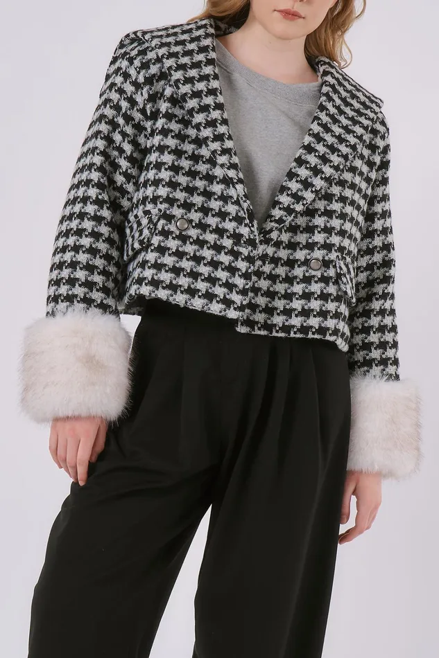 Storets Poline Faux Fur Houndstooth Jacket Women Jackets and Coats