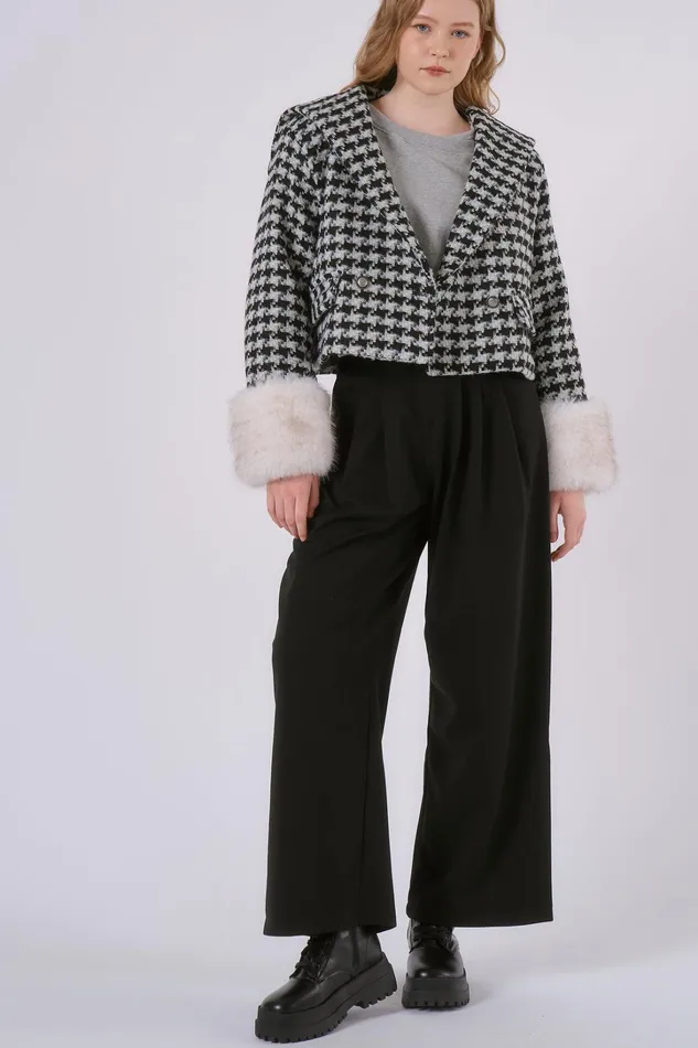 Storets Poline Faux Fur Houndstooth Jacket Women Jackets and Coats Storets Poline Faux Fur Houndstooth Jacket Women Jackets and Coats