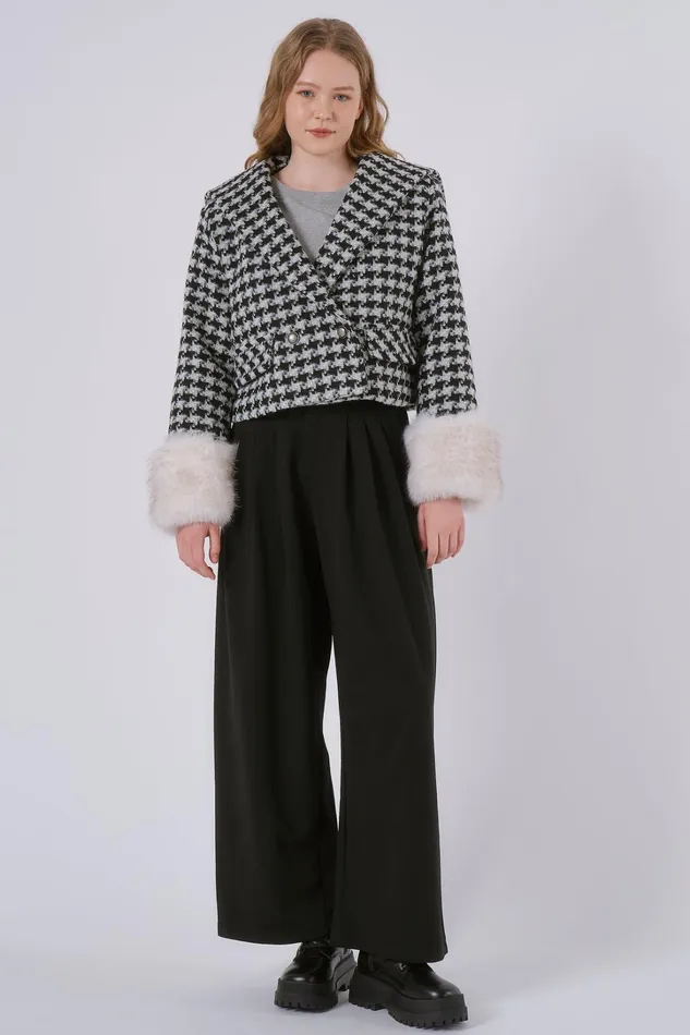Storets Poline Faux Fur Houndstooth Jacket Women Jackets and Coats Storets Poline Faux Fur Houndstooth Jacket Women Jackets and Coats