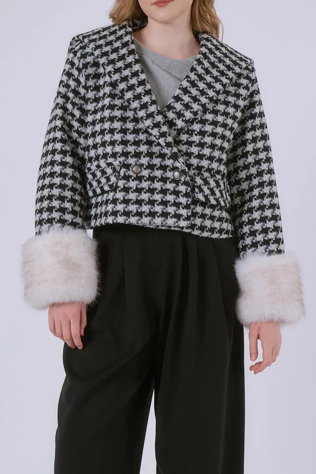 Storets Poline Faux Fur Houndstooth Jacket Women Jackets and Coats Storets Poline Faux Fur Houndstooth Jacket Women Jackets and Coats