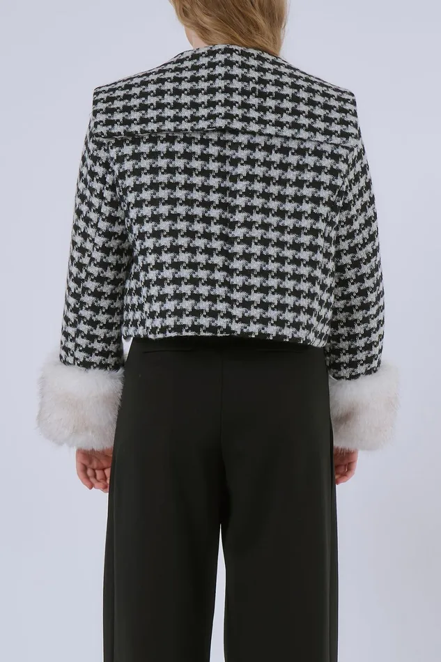 Storets Poline Faux Fur Houndstooth Jacket Women Jackets and Coats Storets Poline Faux Fur Houndstooth Jacket Women Jackets and Coats