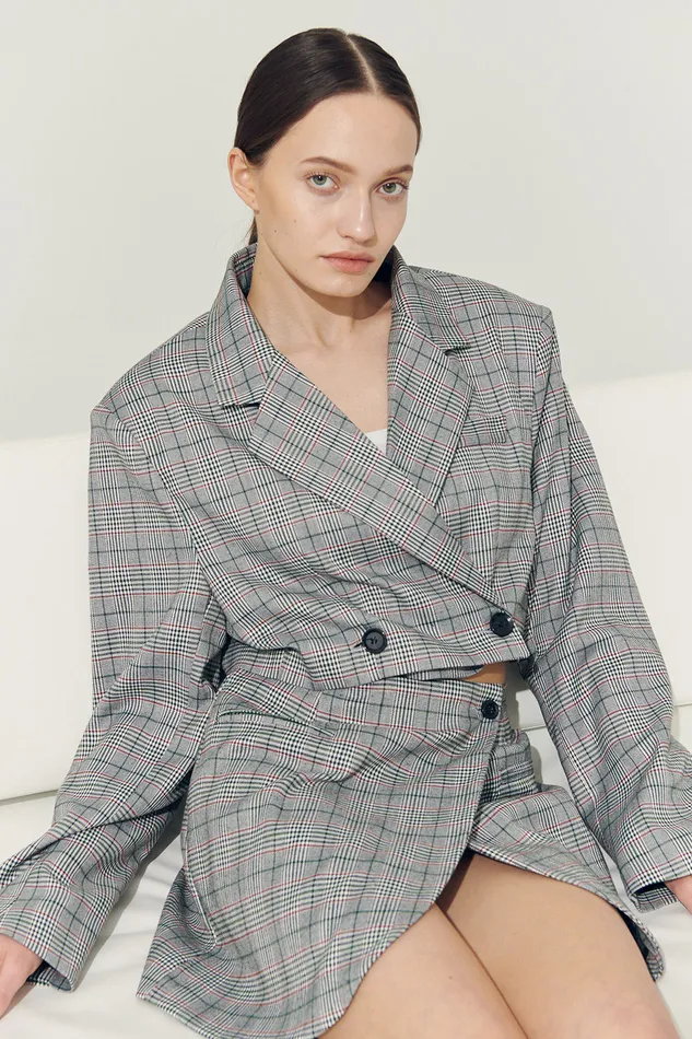 Storets Reborn Eva Tulip Wrap Mini Plaid Skirt Women Skirts
