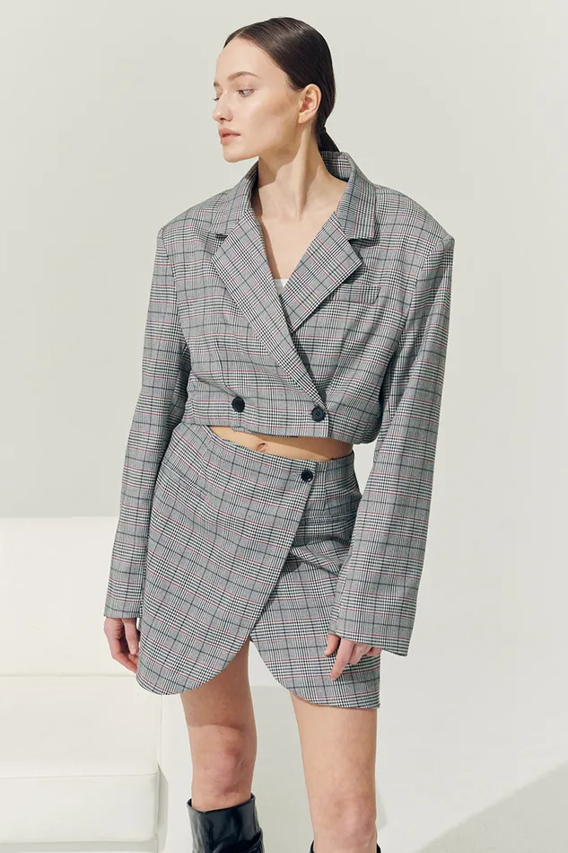 Storets Reborn Eva Tulip Wrap Mini Plaid Skirt Women Skirts