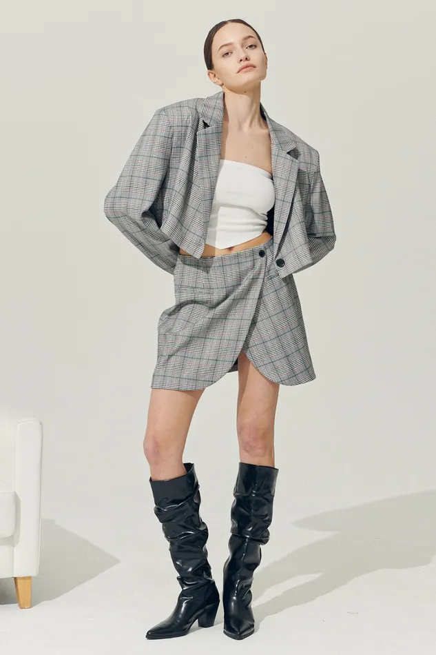 Storets Reborn Eva Tulip Wrap Mini Plaid Skirt Women Skirts