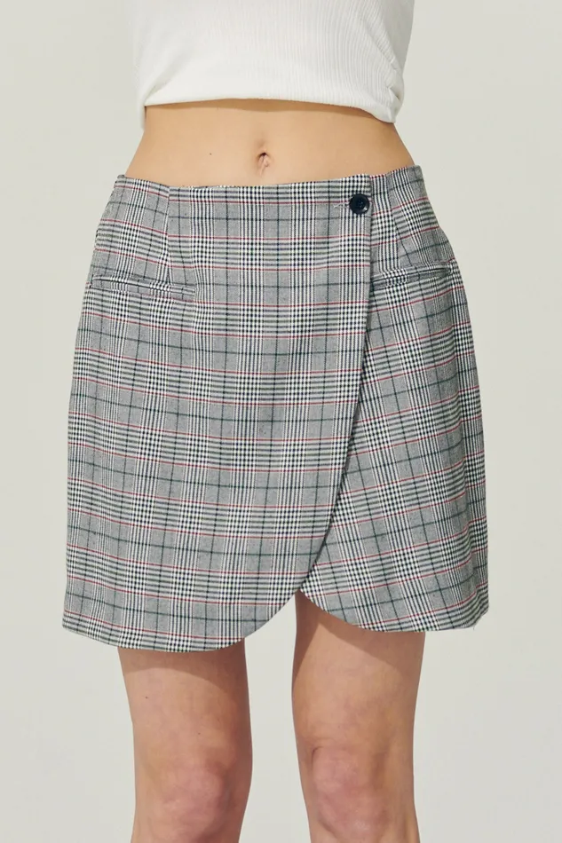 Storets Reborn Eva Tulip Wrap Mini Plaid Skirt Women Skirts