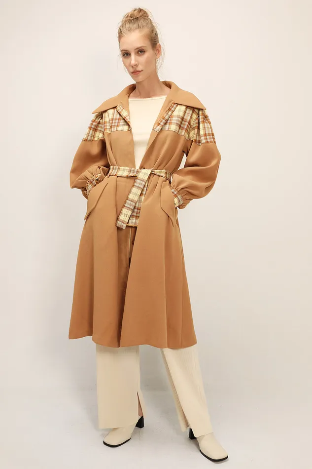 Storets Sydney Plaid Block Coat WBelt Women Jackets and Coats