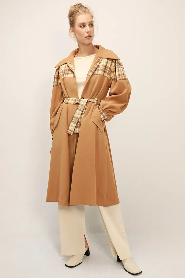 Storets Sydney Plaid Block Coat WBelt Women Jackets and Coats