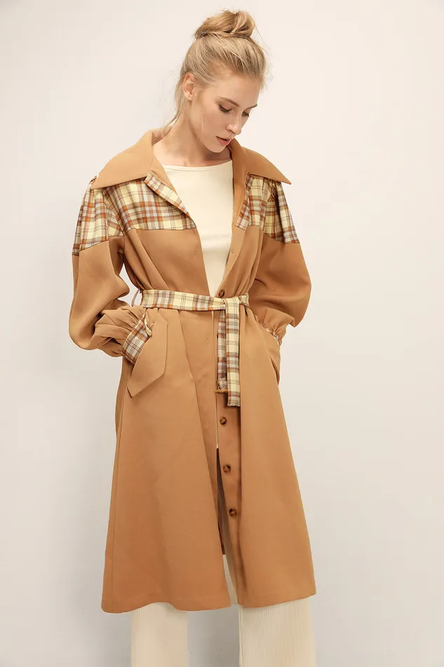 Storets Sydney Plaid Block Coat WBelt Women Jackets and Coats