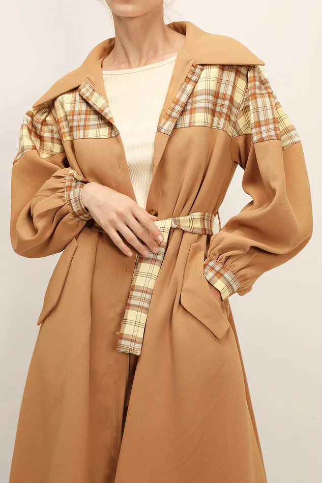 Storets Sydney Plaid Block Coat WBelt Women Jackets and Coats