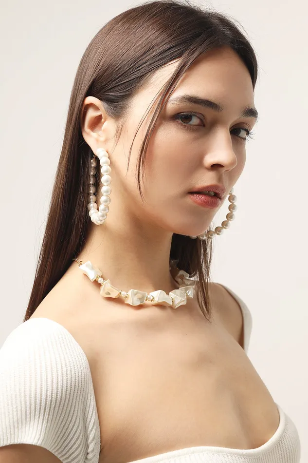 Storets XL Faux Pearl Hoop Earrings Women Jewelry