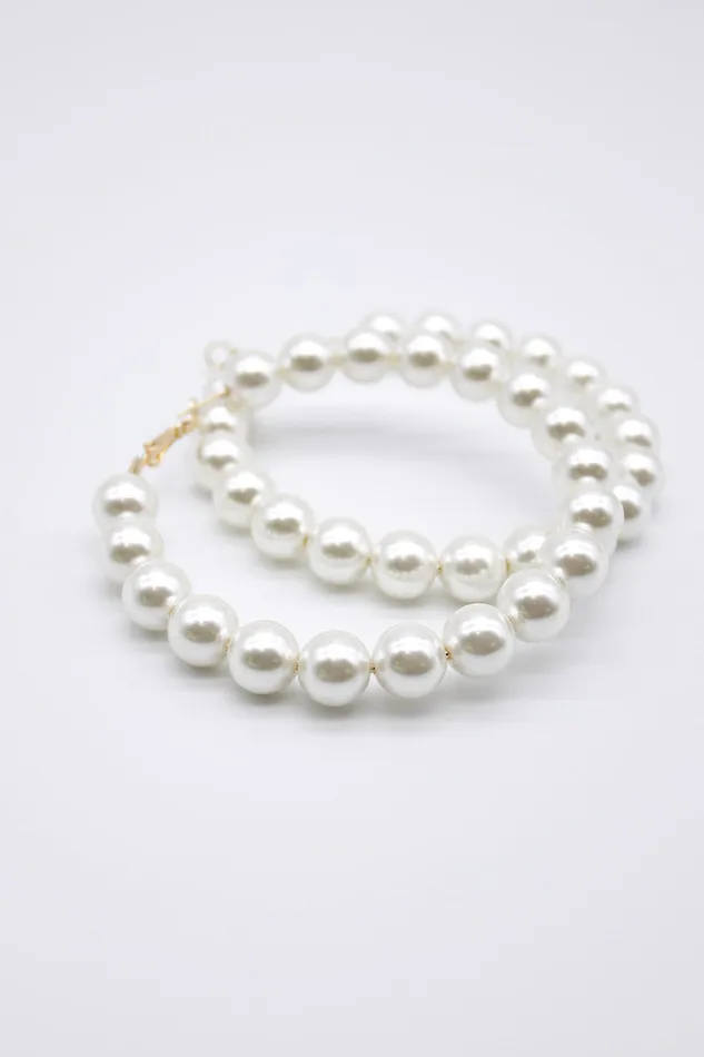 Storets XL Faux Pearl Hoop Earrings Women Jewelry