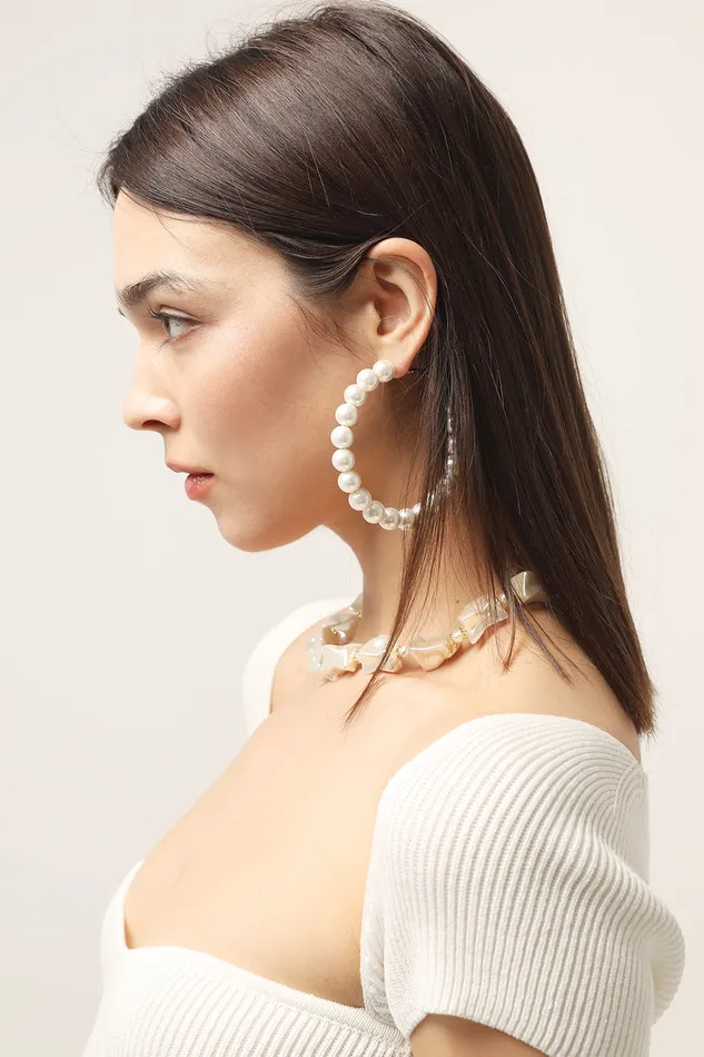 Storets XL Faux Pearl Hoop Earrings Women Jewelry
