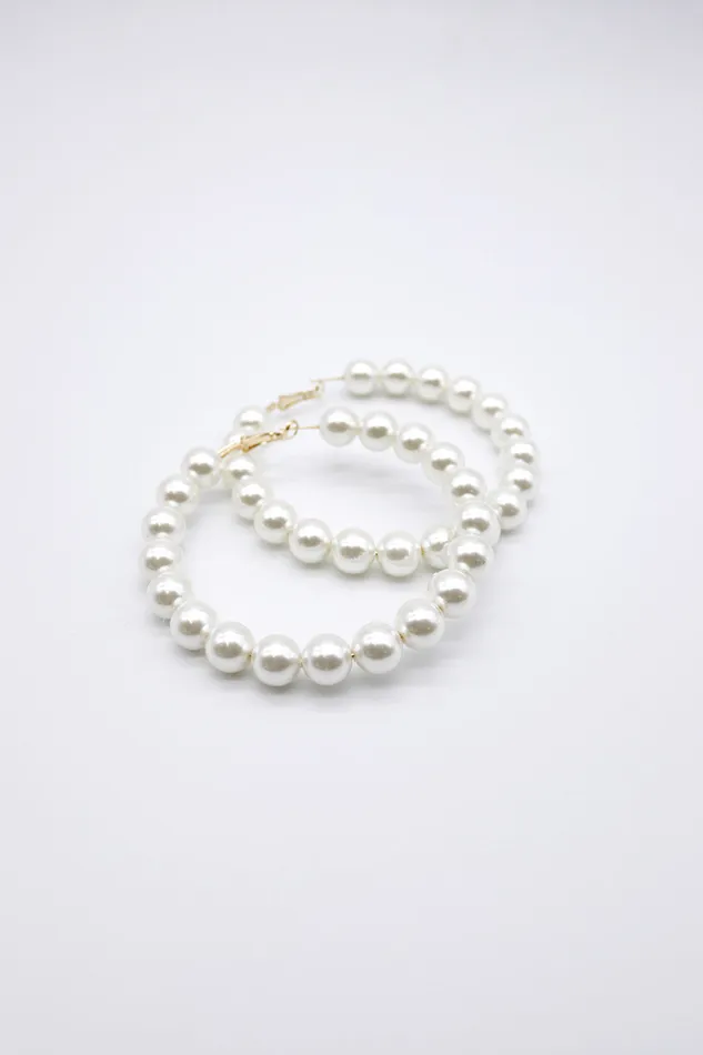 Storets XL Faux Pearl Hoop Earrings Women Jewelry