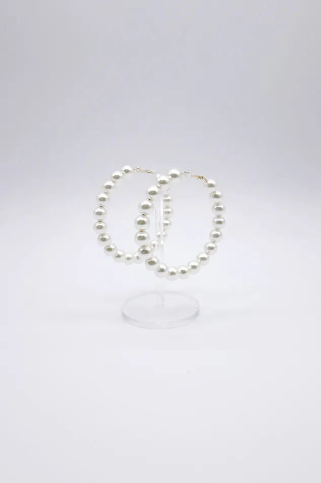 Storets XL Faux Pearl Hoop Earrings Women Jewelry