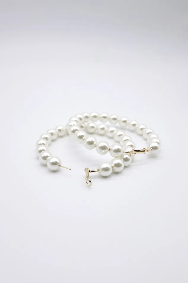 Storets XL Faux Pearl Hoop Earrings Women Jewelry