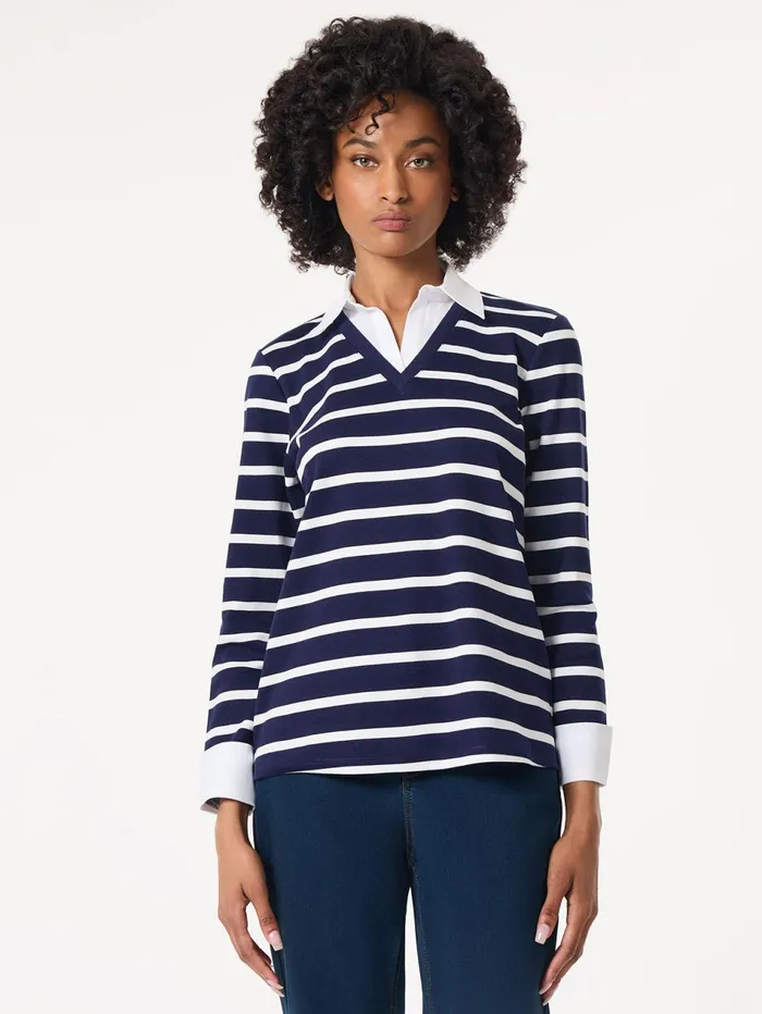 Striped Collared Twofer LayeredLook Top Women Jones New York Tops and Blouses