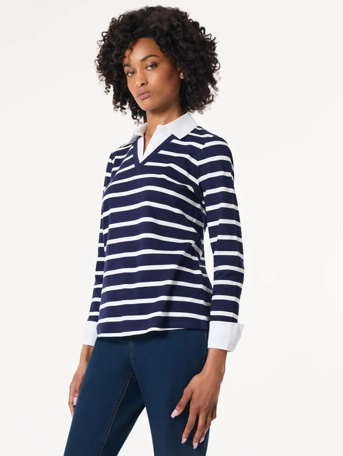 Striped Collared Twofer LayeredLook Top Women Jones New York Tops and Blouses Striped Collared Twofer LayeredLook Top Women Jones New York Tops and Blouses