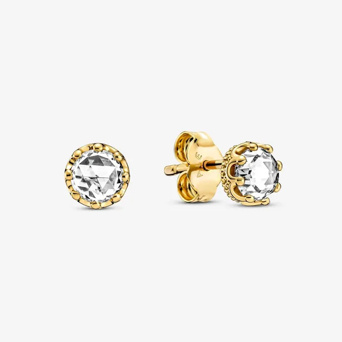 Stud Earrings Women Pandora Clear Sparkling Crown Stud Earrings Gold Plated