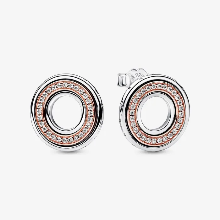 Stud Earrings Women Pandora Online Signature Two Tone Logo and Pav Stud Earrings