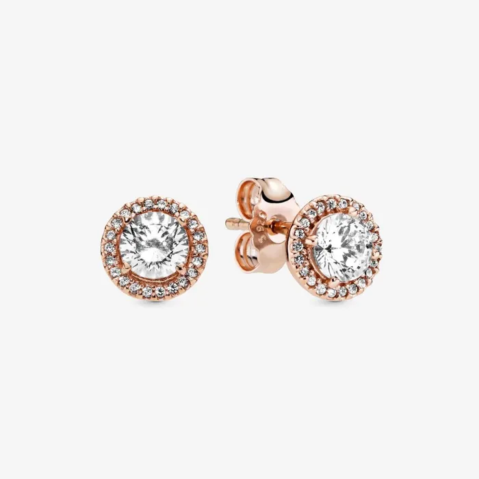 Stud Earrings Women Pandora Round Sparkle Halo Stud Earrings Rose Gold Plated