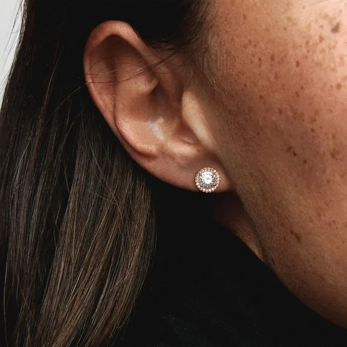 Stud Earrings Women Pandora Round Sparkle Halo Stud Earrings Rose Gold Plated