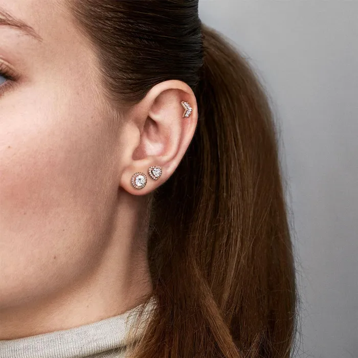Stud Earrings Women Pandora Round Sparkle Halo Stud Earrings Rose Gold Plated