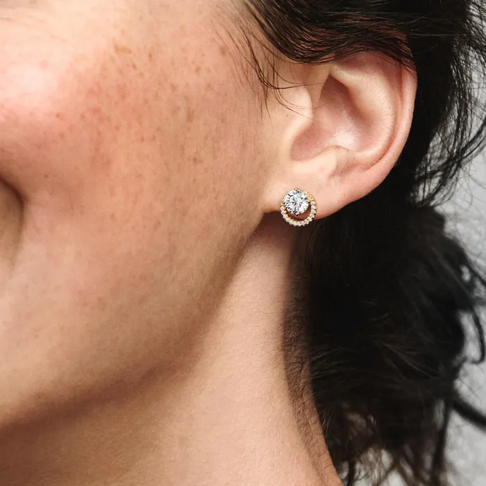 Stud Earrings Women Pandora Sparkling Round Halo Stud Earrings