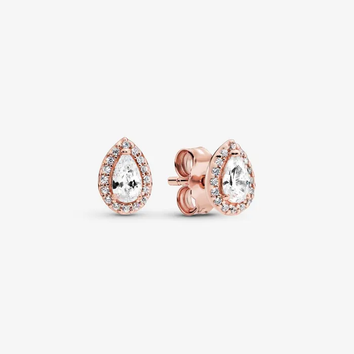 Stud Earrings Women Pandora Teardrop Halo Stud Earrings Rose Gold Plated