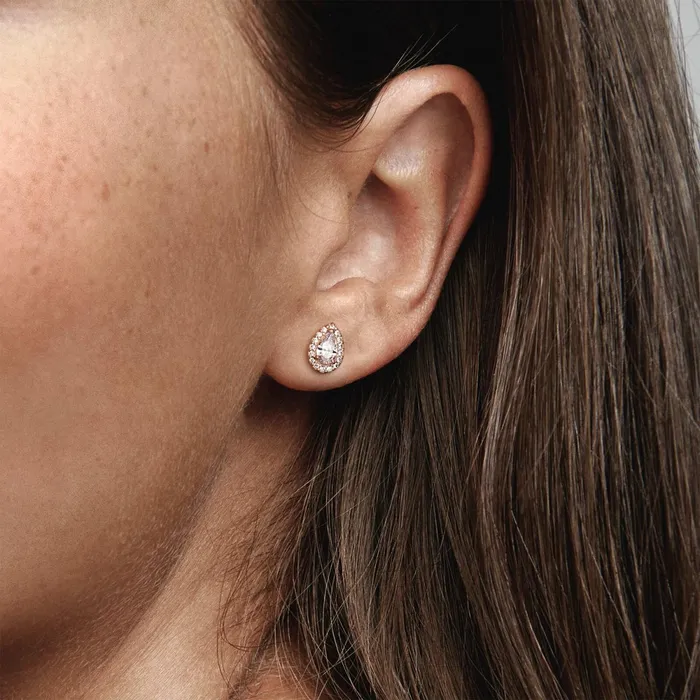 Stud Earrings Women Pandora Teardrop Halo Stud Earrings Rose Gold Plated