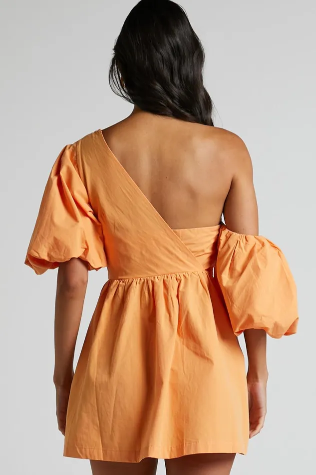 Sula Mini Dress 8211 Asymmetric Off One Shoulder Puff Sleeve Dress In Sherbet Orange Women Showpo Dresses