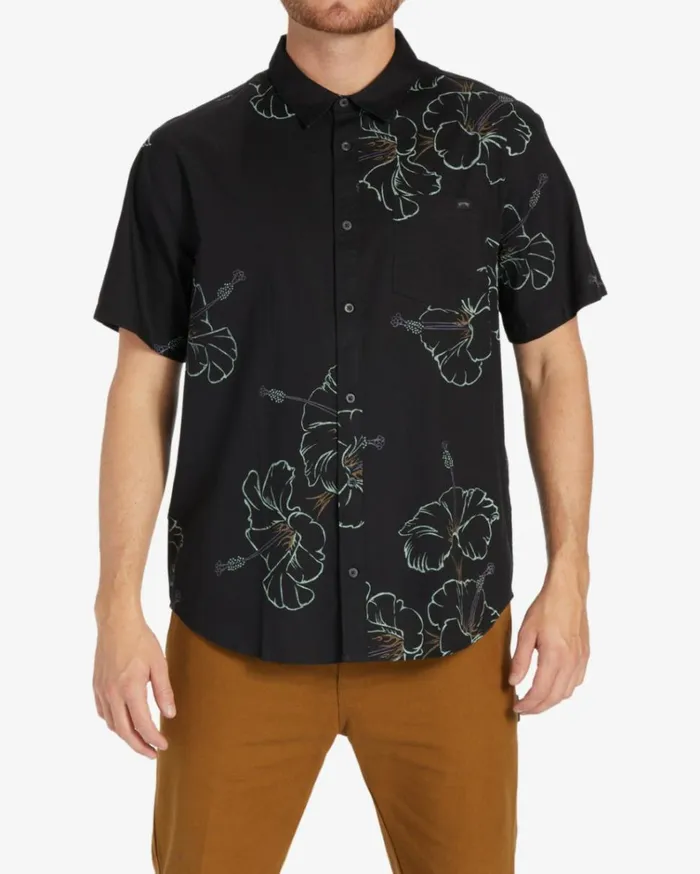 Sundays Short Sleeve Shirt Black Green Men Billabong Shirts