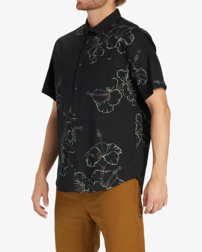 Sundays Short Sleeve Shirt Black Green Men Billabong Shirts