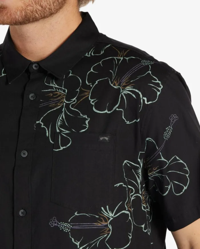 Sundays Short Sleeve Shirt Black Green Men Billabong Shirts
