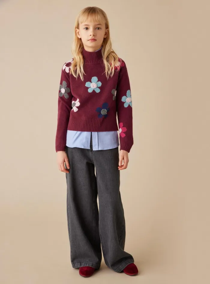 Sweaters And Cardigans Girl 216 Il Gufo Wool Sweater With Flowers