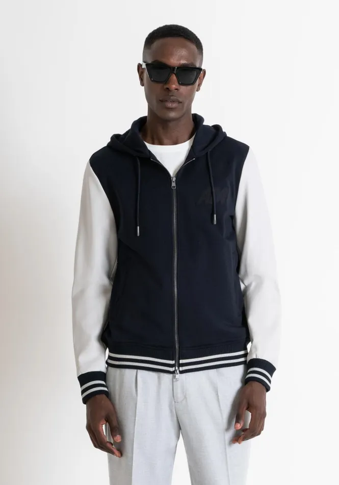 Sweatshirts Men Antony Morato Regular Fit College Hoodie In Cotton Blend With Logo Blue Ink