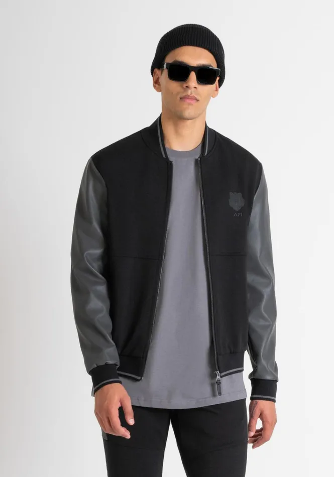 Sweatshirts Men Antony Morato Regular Fit College Sweatshirt In Cotton Blend With Faux Leather Sleeves Black Sweatshirts Men Antony Morato Regular Fit College Sweatshirt In Cotton Blend With Faux Leather Sleeves Black