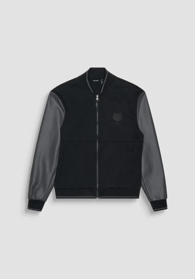 Sweatshirts Men Antony Morato Regular Fit College Sweatshirt In Cotton Blend With Faux Leather Sleeves Black