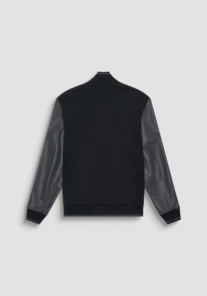 Sweatshirts Men Antony Morato Regular Fit College Sweatshirt In Cotton Blend With Faux Leather Sleeves Black