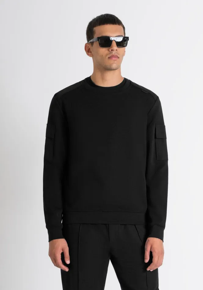 Sweatshirts Men Antony Morato Regular Fit Sweatshirt In Black Cotton Blend With Sleeve Pockets Black Sweatshirts Men Antony Morato Regular Fit Sweatshirt In Black Cotton Blend With Sleeve Pockets Black