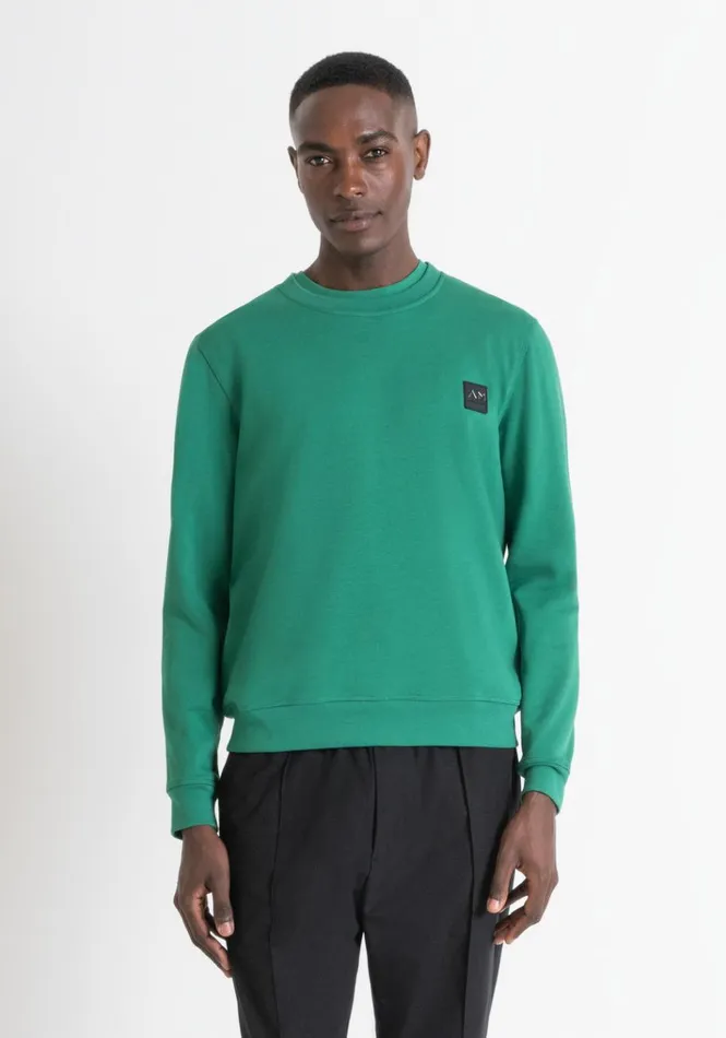 Sweatshirts Men Antony Morato Regular Fit Sweatshirt In Sustainable Cotton Blend Fabric With Logo Flag Green Sweatshirts Men Antony Morato Regular Fit Sweatshirt In Sustainable Cotton Blend Fabric With Logo Flag Green