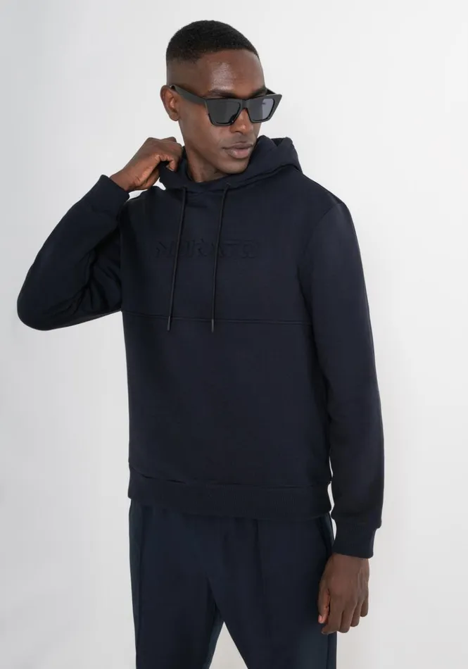 Sweatshirts Men Antony Morato Relaxed Fit Hoodie In Light Cotton Blend Sustainable Fabric Blue Ink