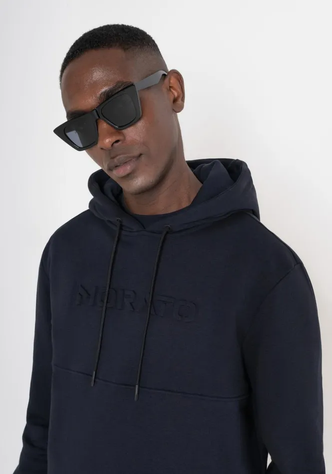 Sweatshirts Men Antony Morato Relaxed Fit Hoodie In Light Cotton Blend Sustainable Fabric Blue Ink