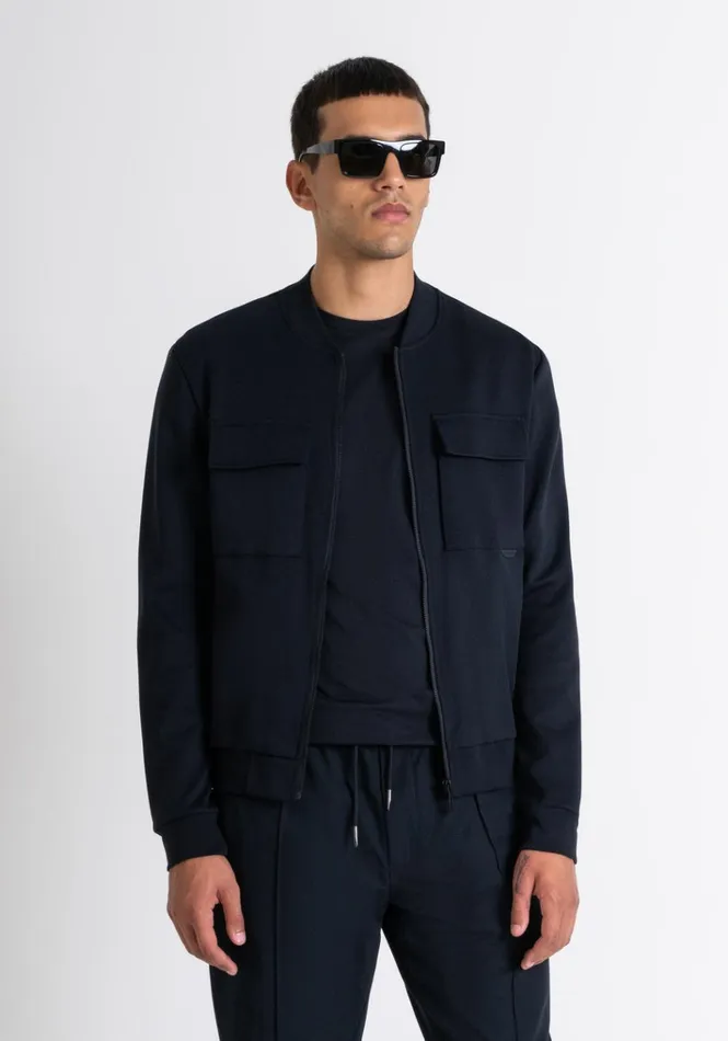 Sweatshirts Men Antony Morato Slim Fit Sweatshirt With Zip And Pockets In Blue Cotton Blend With Logo Blue Ink Sweatshirts Men Antony Morato Slim Fit Sweatshirt With Zip And Pockets In Blue Cotton Blend With Logo Blue Ink
