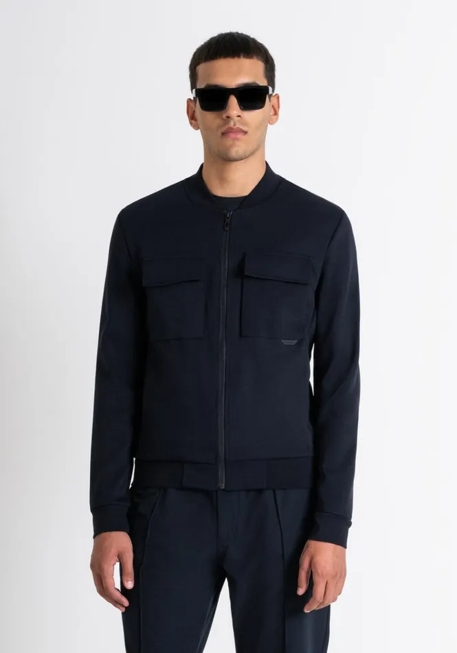 Sweatshirts Men Antony Morato Slim Fit Sweatshirt With Zip And Pockets In Blue Cotton Blend With Logo Blue Ink